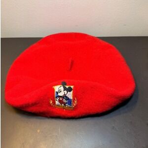 Vintage Mickey Unlimited Embroidered Wool Basque Beret Hat Disney Cap 90s
